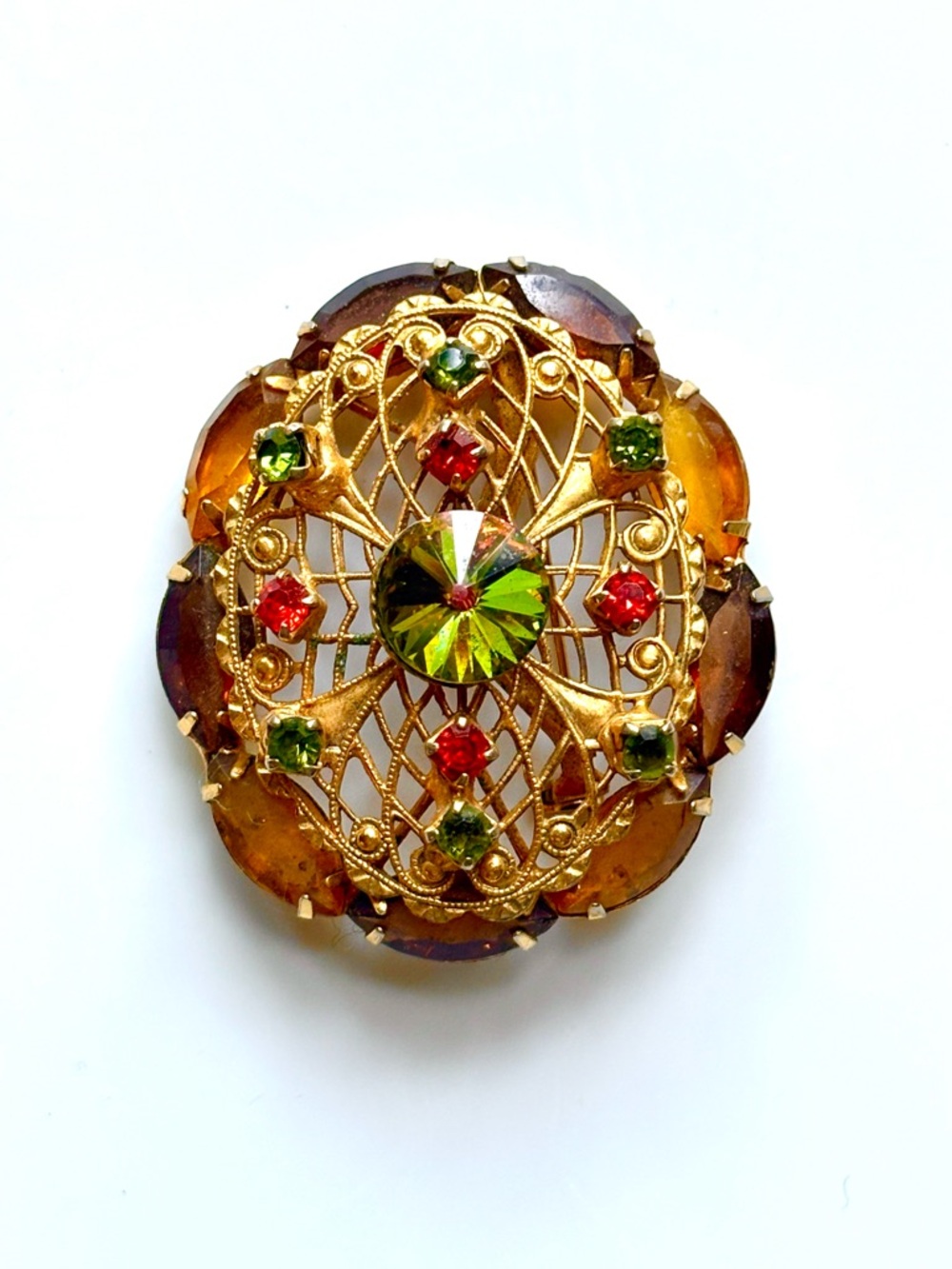 Vintage Watermelon Rivoli crystals brooch